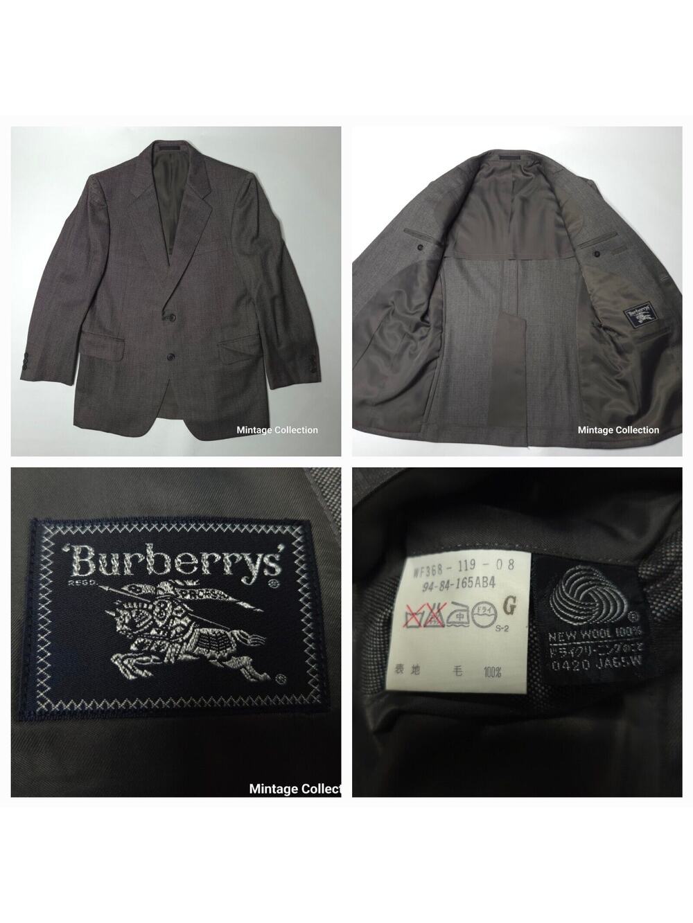 VINTAGE BURBERRYS TAILORED IN JAPAN 100% WOOL GRAY COAT 94-84165AB4 JP / 40T US